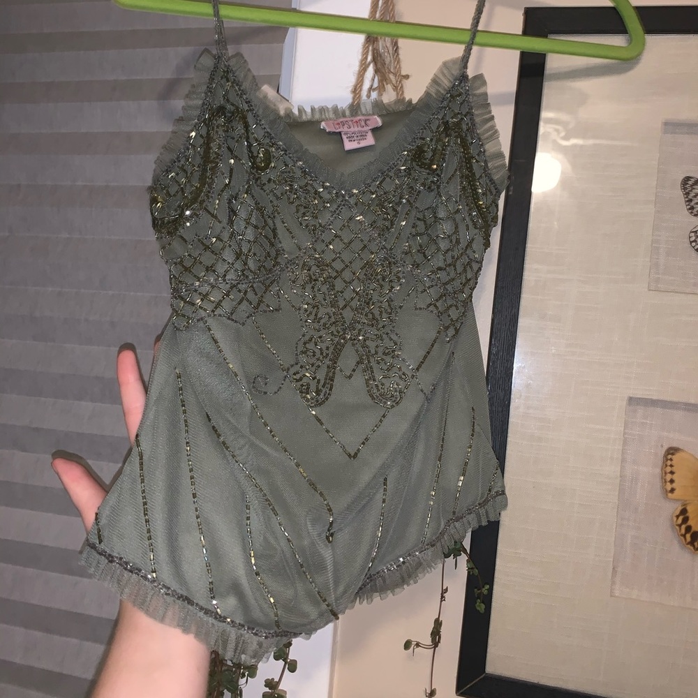 Crystal slip top with beads